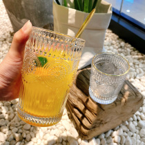 ins bas-relief glass cup retro Phnom Penh transparent water cup juice milk tea drink beer mug minimalist home mug