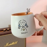 Mark Cup Girl с ложкой пары водяной чашки керамика высокая стоимость лица милая кофейная чашка домашняя чашка для завтрака одна пара
