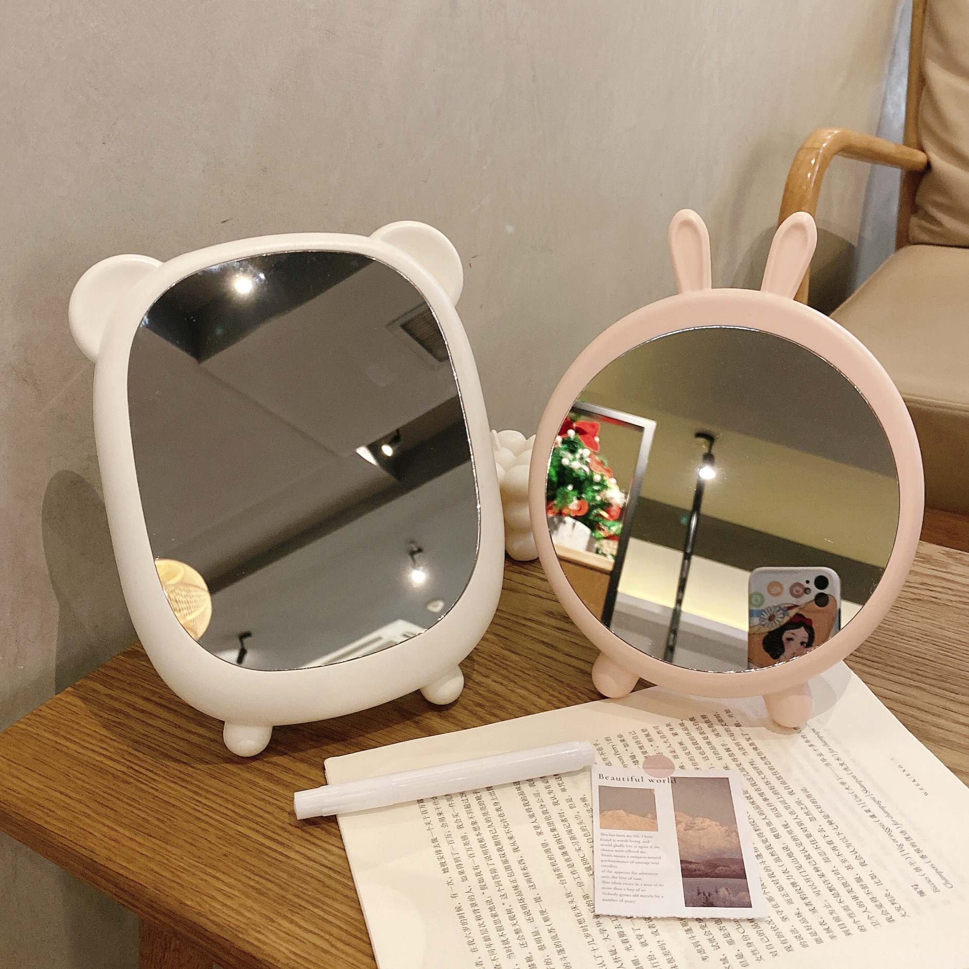 Ins wind desktop style makeup mirror female portable dormitory student small mirror desktop can stand wall hanging wall princess dressing mirror