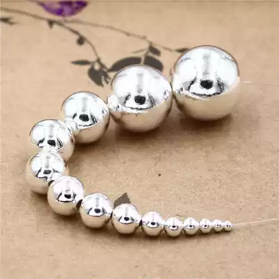 S925 sterling silver DIY bracelet round beads spacer beads accessories Plain silver light beads loose beads Handmade beaded material beads