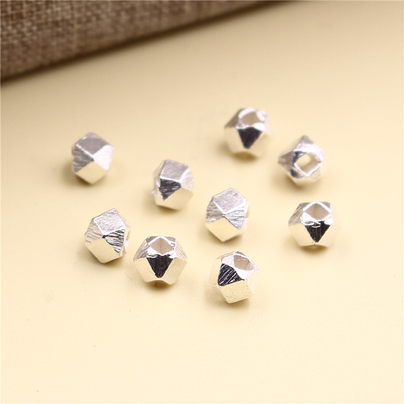Thai Chiang Mai Artisanal Silver 925 pure silver DIY string beads Handmade accessories Multi-faceted cross-section beads Children Pearl