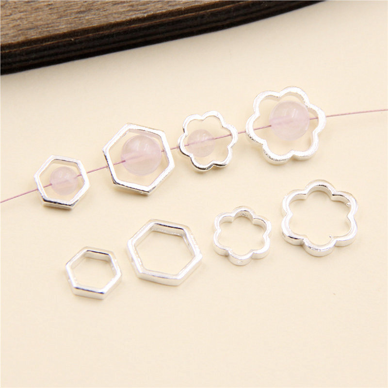 S925 Pure Silver Handmade DIY Ornament Accessories Flowers Six-Mount Stars Hollowed-out Beads String Beads Hand Alchemy Beads
