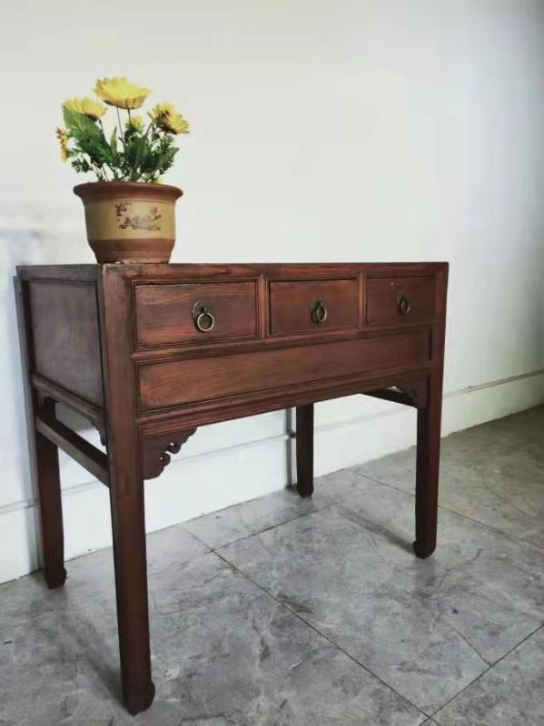 Folk Old Objects Old Furniture Elm Wood Desk Three Pumping Table Desk Collection Use Pendulum Nostalgia