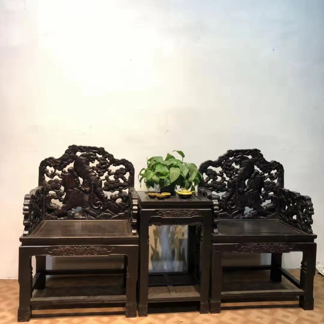 Old objects old furniture Furniture Sandalwood Full Wood Full Work Sculptor Chair Three Sets Palace Chair Official Hat Circle Chair Practical Pendulum