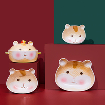 Poly cute cartoon ceramic bowl Childrens girl ins creative instant noodle bowl Household small hamster tableware set