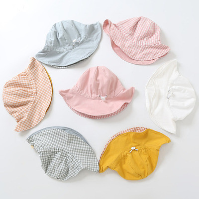 Japanese baby fisherman hat spring and summer thin cotton double-sided adjustable elastic children's basin hat baby sun visor