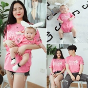 Áo dài mùa hè cho bố mẹ và gia đình mới của ba bốn mẹ con gái nước ngoài cotton dài tay đầy đủ áo thun ngắn tay cho bé - Trang phục dành cho cha mẹ và con