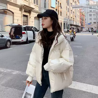 Japanese White down jacket women's short winter thick thin loose Korean version of small white duck down bright coat