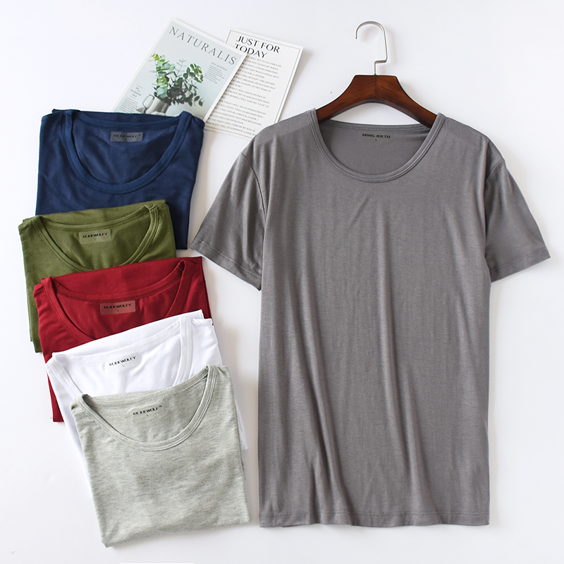 Modal men's t-shirt Short sleeve crew neck undershirt Casual solid color sports plus fat size loose cotton half sleeve