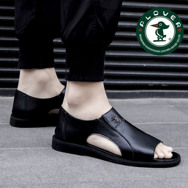 PLOVER Leather Sandals Men's Sandals 2022 Summer Breathable Leather Casual Sandals Men's Beach Shoes Soft Sole