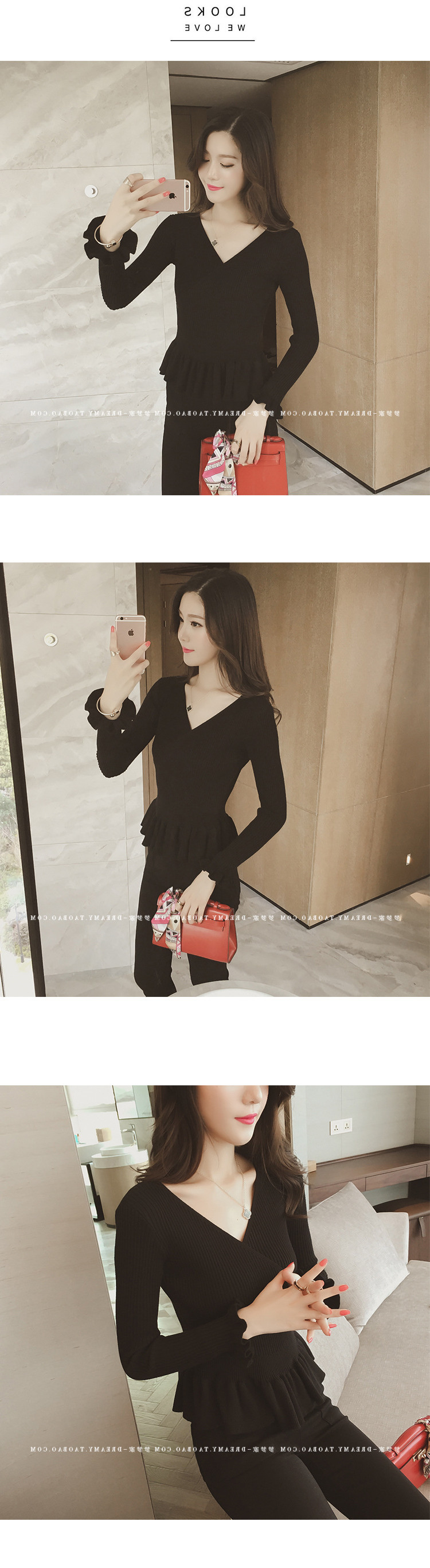 Mùa thu đông mới chị béo v-cổ dài tay áo thun nữ áo len khí chất là áo len mỏng chạm đáy áo XL áo polo nữ uniqlo