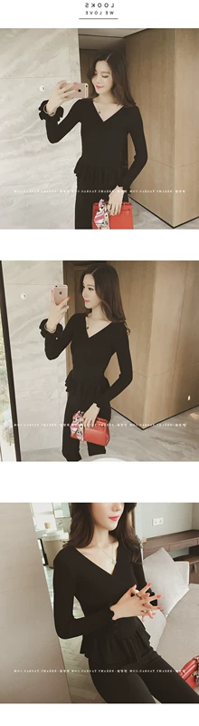 Mùa thu đông mới chị béo v-cổ dài tay áo thun nữ áo len khí chất là áo len mỏng chạm đáy áo XL áo phông trơn