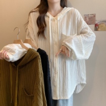Maternity tops spring and autumn small hooded shirt womens mid-length spring long-sleeved shirt spring cover buttocks