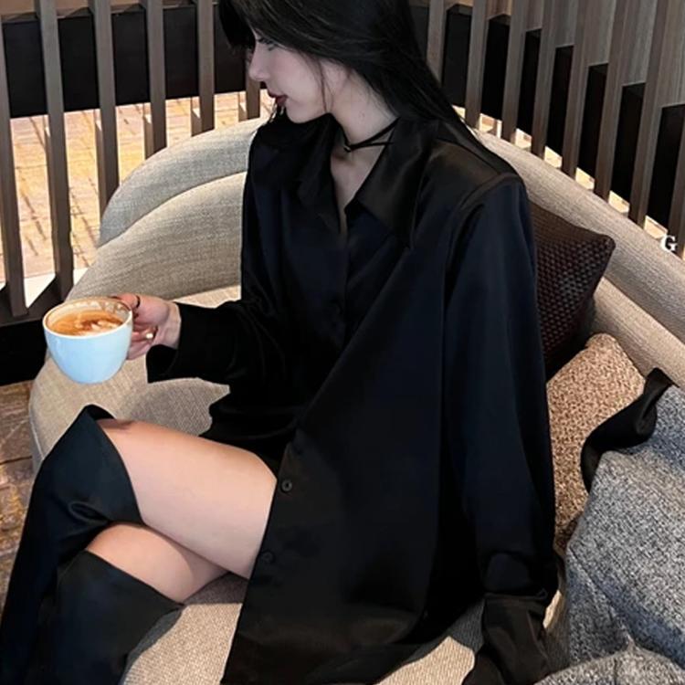 High-End, Mature, Elegant Style Satin Black Shirt for Women, 2026 New Spring Collection, Stylish and Professional Design Top