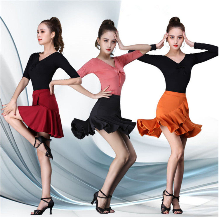 Spring and summer new Latin dance dress female adult half body dress with lotus leaf side skirt professional dance and dance performance practice