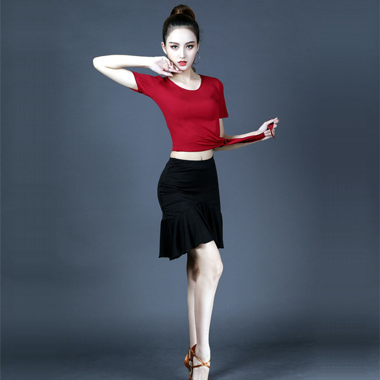 Latin dance dresses summer dress new female adult short sleeve blouses sexy morden short skirt half body dress rehearsas match suit