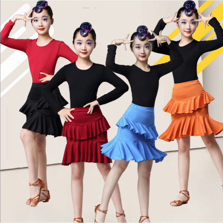 Children Latin dance suit girls practice Modeir blouses Competition Dance skirts for young children Spring and autumn new