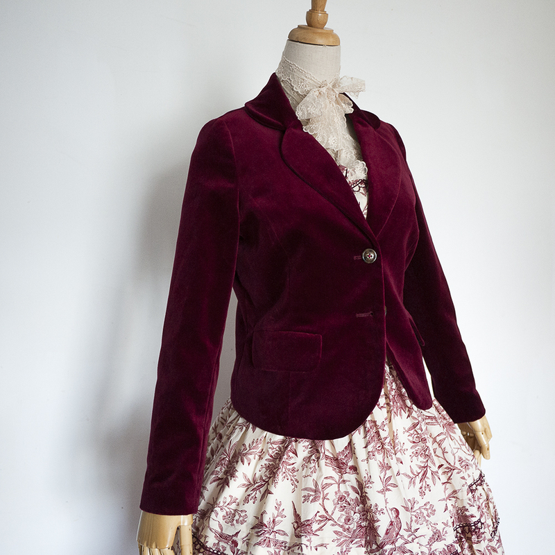 69Th Department+Aeluin+Autumn Velvet Long-Sleeve Short Jacket+