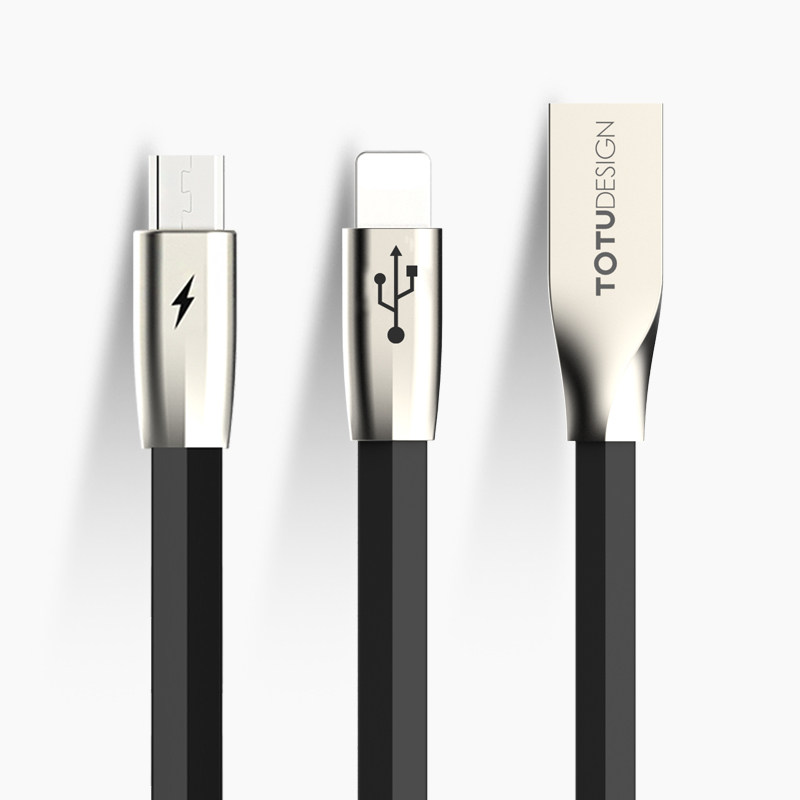 TOTU Zinc Alloy Connector Rhombic Quick Charge Lightning+Micro USB Cable for Apple iPhone iPad Android Smartphones Tablets
