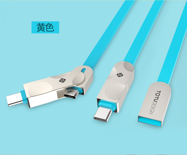 TOTU Zinc Alloy Connector Rhombic Quick Charge Type-C+Micro USB Cable for MacBook LeEco Android Type-C Smartphones Tablets