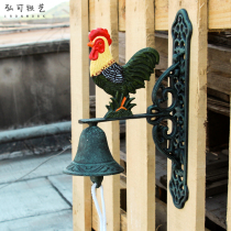 European and American cast iron Art Bell Rooster pendant retro hand-cranked doorbell courtyard cute creative wall garden wall decoration