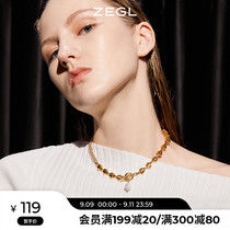 ZEGL European and American metal wind freshwater pearl otlock necklace female ins tide hip hop retro choker niche design