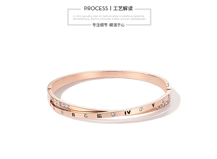 ZEGL Vòng đeo tay số La Mã Nữ Rose Gold Hàn Quốc Sinh viên đơn giản Chữ hoang dã Vòng tay thép Titan Trang sức cầm tay - Vòng đeo tay Cuff tỳ hưu vàng