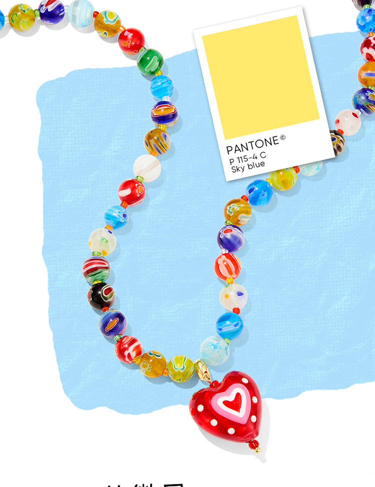 【中国直邮】 ZENGLIU 夏日多巴胺彩色项链 女款颈链新款爆款爱心琉璃吊坠百搭锁骨链*1条