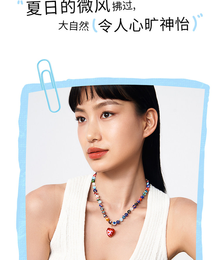 【中国直邮】 ZENGLIU 夏日多巴胺彩色项链 女款颈链新款爆款爱心琉璃吊坠百搭锁骨链*1条