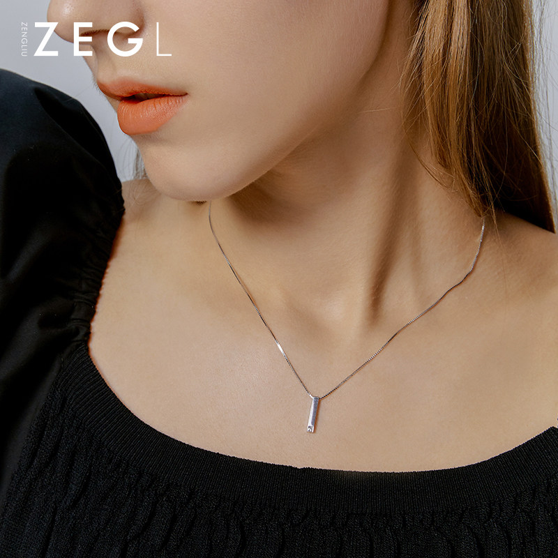 Zengliu925 silver word pendant necklace female minority design sense simple and generous temperament joker clavicle chain tide