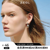 ZEGL double bead earrings female summer minority simple cold wind temperament earrings harbor style retro 925 silver needle ear jewelry