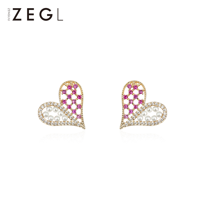 ZENGLIU small love earrings female heart-shaped peach heart stud earrings niche Internet celebrity cute girl small fresh earrings