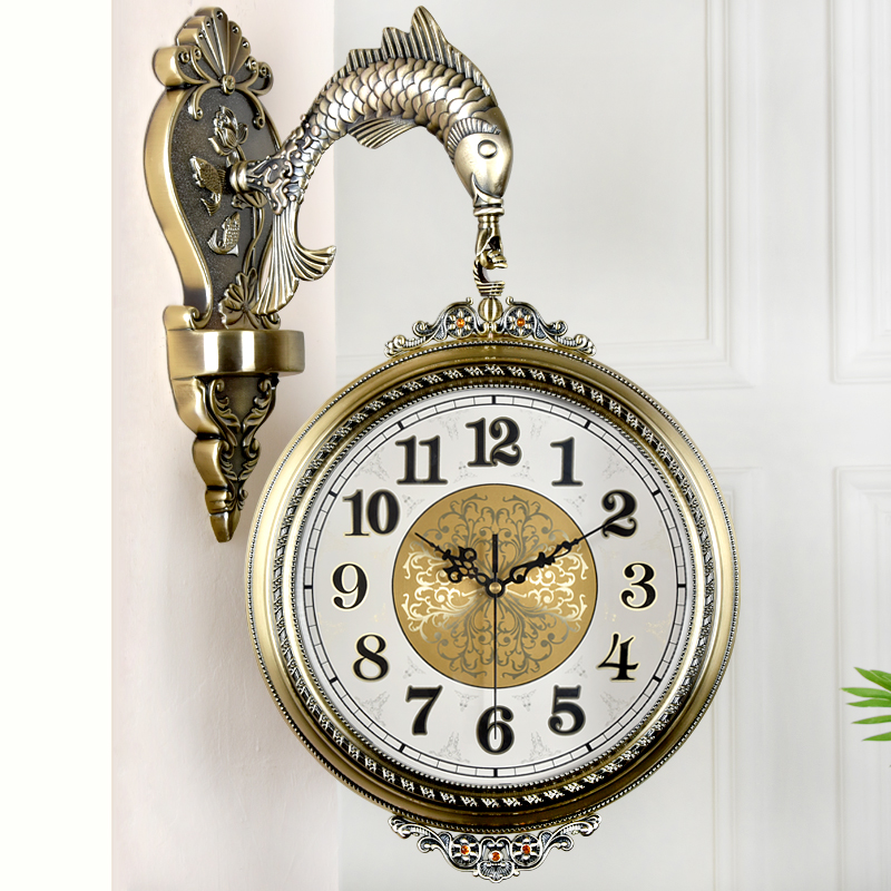 Eurostyle mute living room double face hanging bell American personality creative watch metal wall-mounted clock home big quartz clock