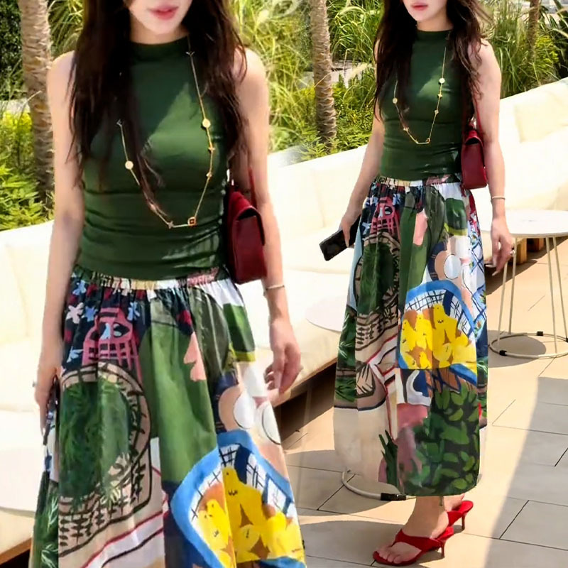 Fashionable Casual Suit for Women 2026 Summer New Style Round Neck Sleeveless Knitted Vest Waist-Cinching Skirt Two-Piece Set Fashionable Casual Suit for Women 2026 Summer New Style Round Neck Sleeveless Knitted Vest Waist-Cinching Skirt Two-Piece Set