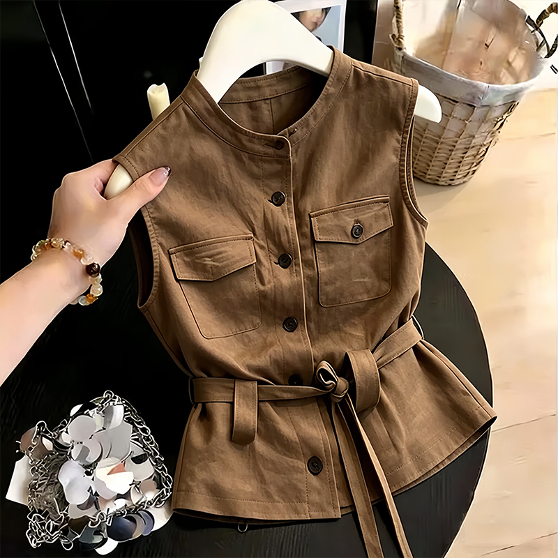 Fashionable Design Lace-Up Workwear Style Sleeveless Vest for Women 2026 Summer New Old Money Style Loose Vest Jacket Fashionable Design Lace-Up Workwear Style Sleeveless Vest for Women 2026 Summer New Old Money Style Loose Vest Jacket