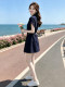 ຊຸດແຟຊັນເກົາຫຼີ 2026 summer temperament gentle style navy blue lapel slim slimming short skirt