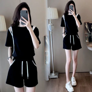 Summer sports suit, set, with short sleeve, for teenagers, high waist
