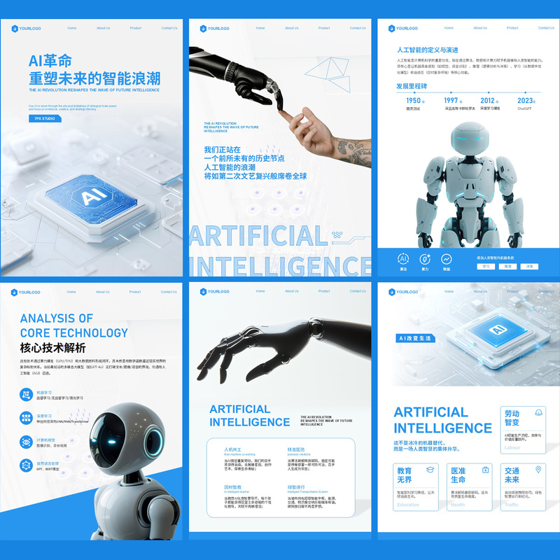A4 Vertical Version Ai Artificial Intelligence Development Technology Style Project Introduction Case Study Robot Product Ppt Template