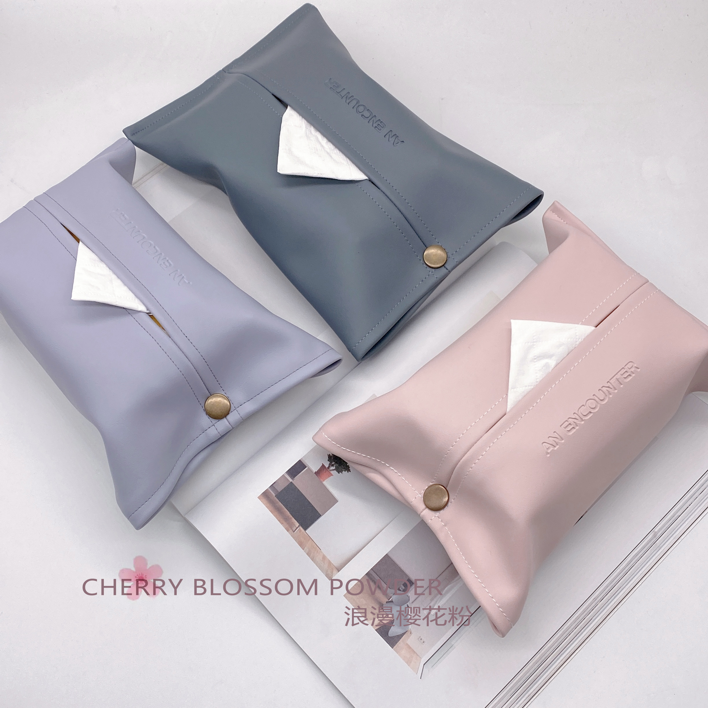 Vehicular Cherry Blossom Pink Paper Towel Sleeve Purple Macaron Blue Grey Color Decorative Paper Towel Set Ice Raspberry Powder Vehicular Tissue Cover