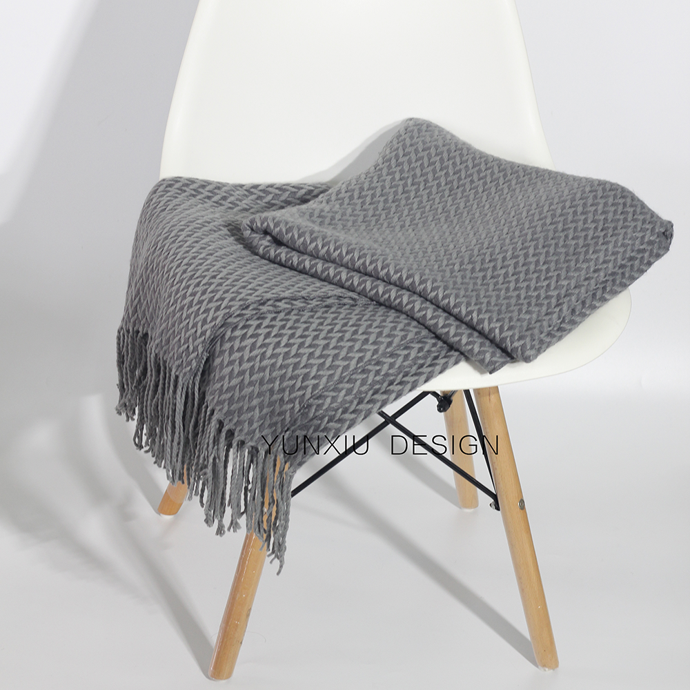 Nordic IKEA wind pure cotton knitted blanket knitted casual blanket gray woven geometric pattern sofa blanket bed end blanket