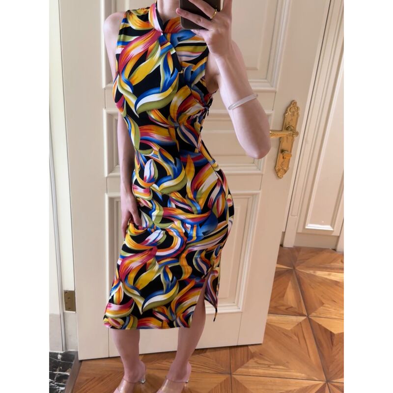 Printed Mid-Length Cheongsam Dress Cy6196