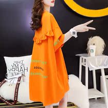 Summer mid-length pregnant women short-sleeved t-shirt womens 2021 new womens cotton loose pregnant womens top clothes ins tide