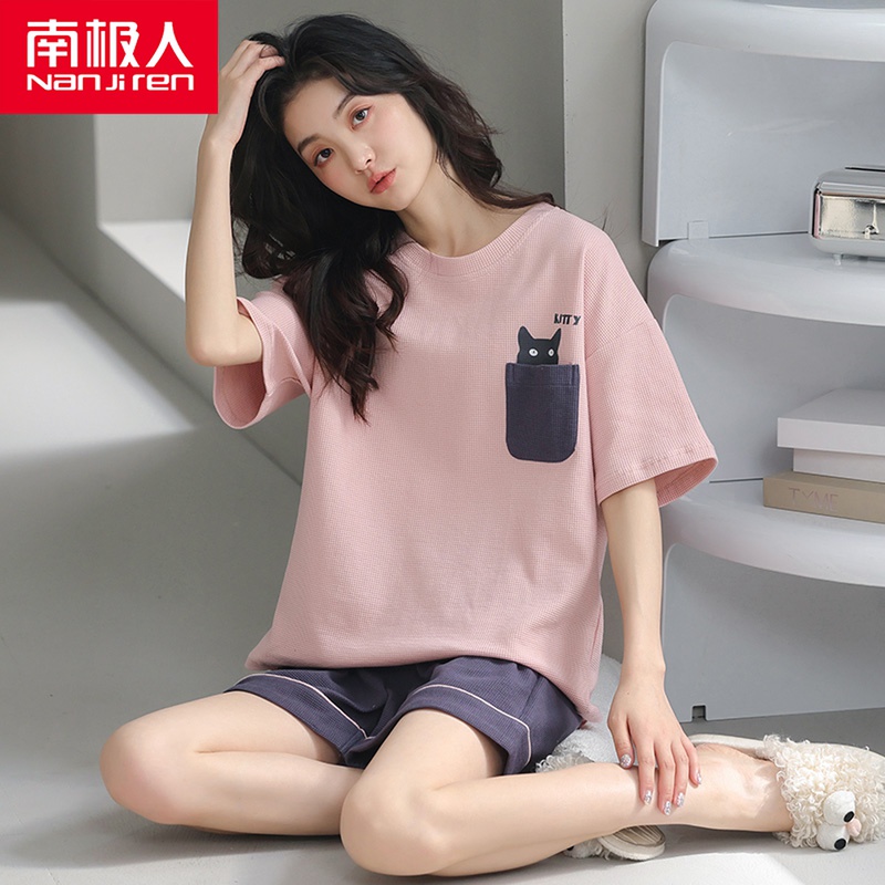 Summer ladies pajamas pure cotton cute Korean short-sleeved two-piece suit thin section student cartoon spring and autumn home clothes