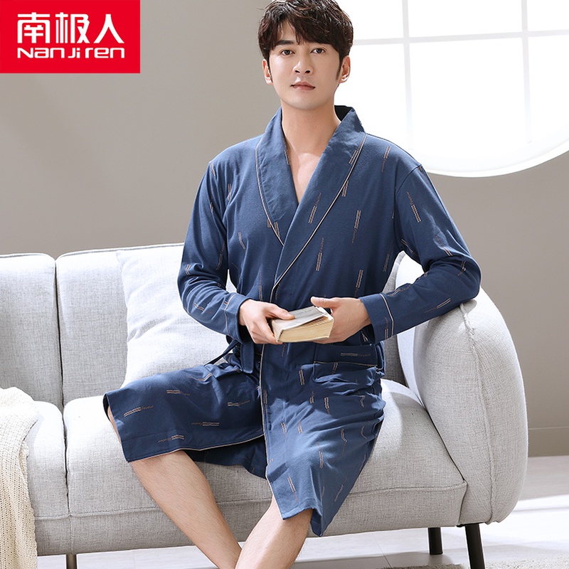 Antarctic man bathrobe men's spring long-sleeved long version home service nightgown youth autumn and winter Japanese-style bathrobe dressing gown pure cotton