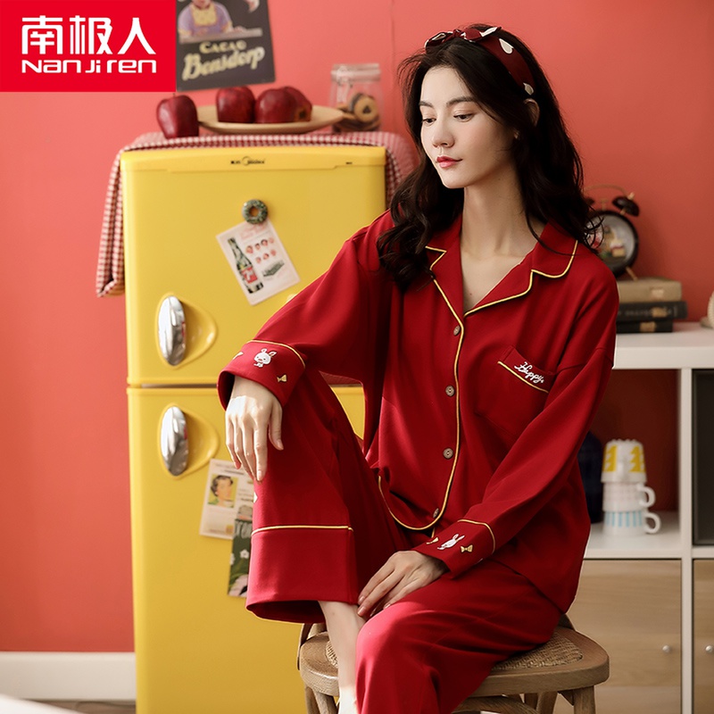 Spring Autumn Winter Pyjamas Woman Long Sleeve Pure Cotton Thin open shirt outside wearing full cotton turtlenecks The family of the two style suits