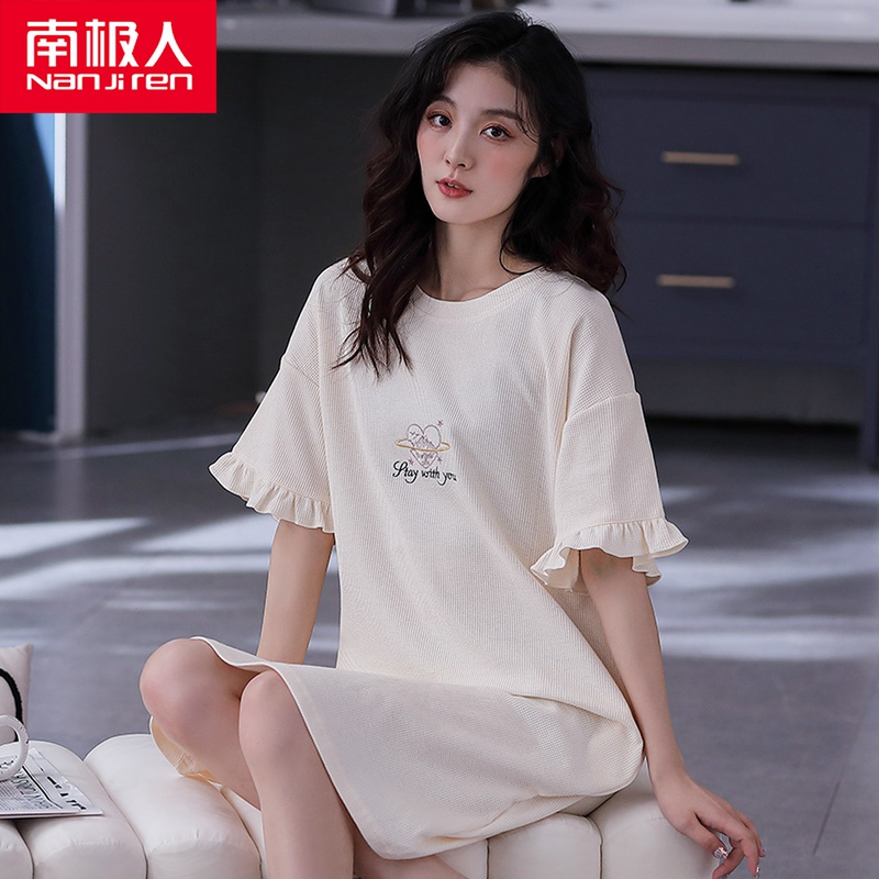 Sleeping dress dress Summer thin cotton short sleeve 2022 new summer long pregnant woman loose dress