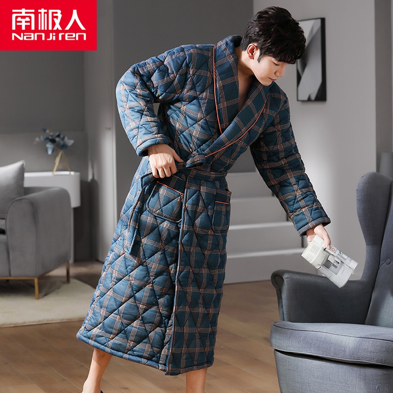 South Pole men's men's winter sleeping robe men's winter thickening long version pyjamas pure cotton Young clips cotton warm men's bathrobes