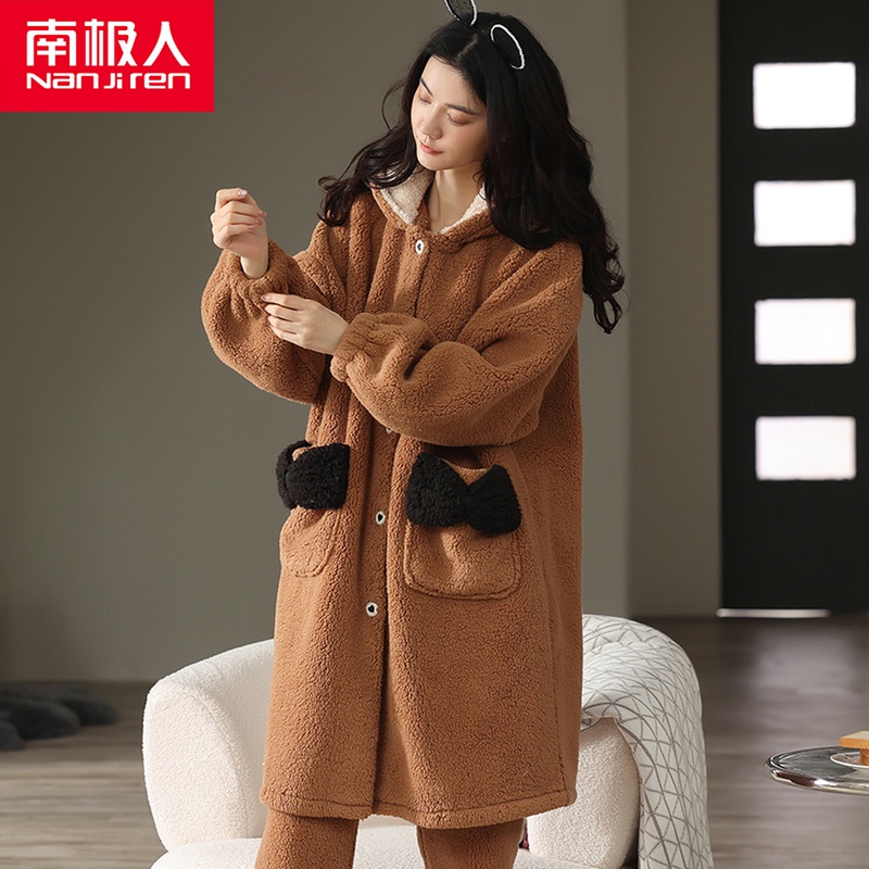 Sleepwear Woman Autumn Winter Coral Suede Thickened gush dress Long version Sleeping robe flannel Home Residence Suits 2021 New Winter
