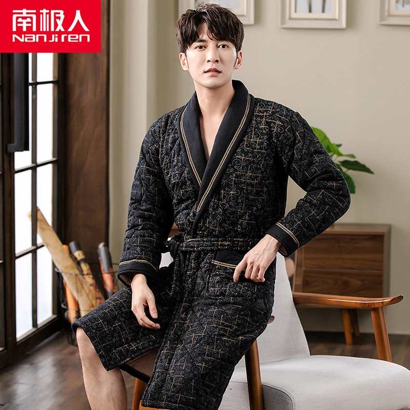 Antarctic winter men's winter men's clip cotton sleeping robes pure cotton warm and thickened bath robe lengthening youth winter plus cotton pyjamas