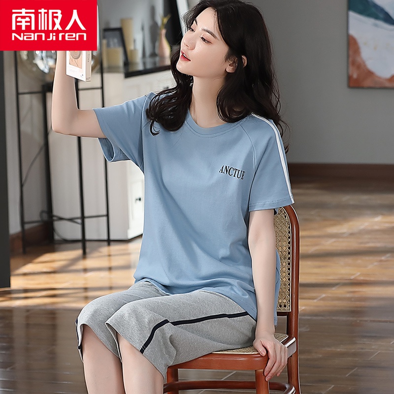 Pajamas Woman Summer Pure Cotton Short Sleeves Large Size Seven Pants Korean Version Two Sets Home Clothing Lady Full Cotton Thin suit